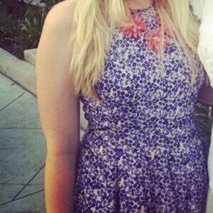 Halter Flowy Blue Floral Jessica Simpson Dress with Pleats.